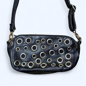Goth Black Leather Grommet Crossbody Bag by Steve Madden!